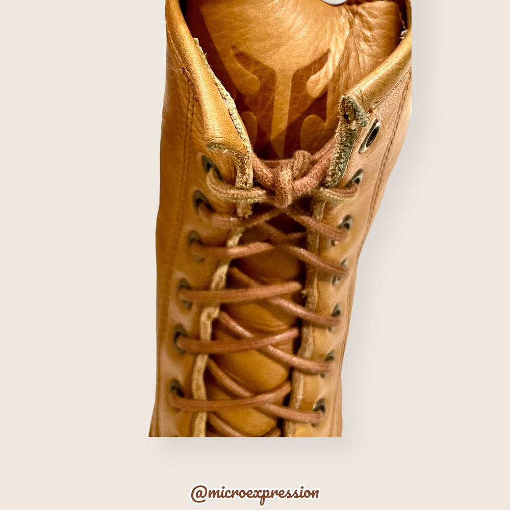 $399 Frye Veronica Combat Tan Brown Leather Lace Up Moto Comfy Everyday Boot - Picture 9 of 13